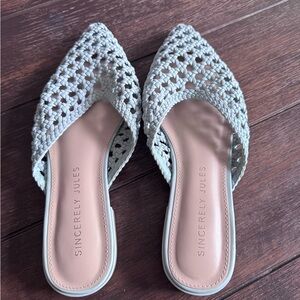 Sincerely Jules Light Gray Woven Pointed-Toe Slip-On Mules